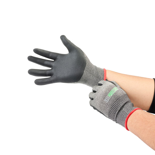 Restaurantware Life Protector Gray HPPE Polyester / Spandex Small Work Gloves - Ultra-Thin Foam Nitrile Palm Coating Cut-Resistant - Pair - 10 Count Box