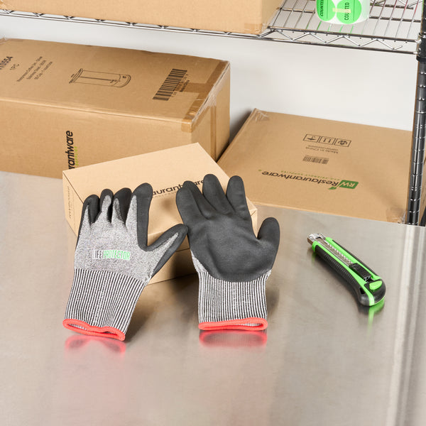 Restaurantware Life Protector Gray HPPE Polyester / Spandex Small Work Gloves - Ultra-Thin Foam Nitrile Palm Coating Cut-Resistant - Pair - 10 Count Box