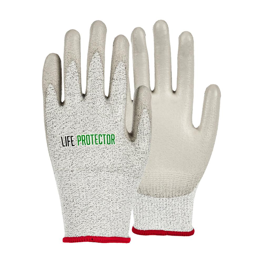 restaurantware Life Protector Gray HPPE Polyester / Spandex Small Work Gloves - with Polyurethane Palm Coating Cut-Resistant - Pair - 10 count box