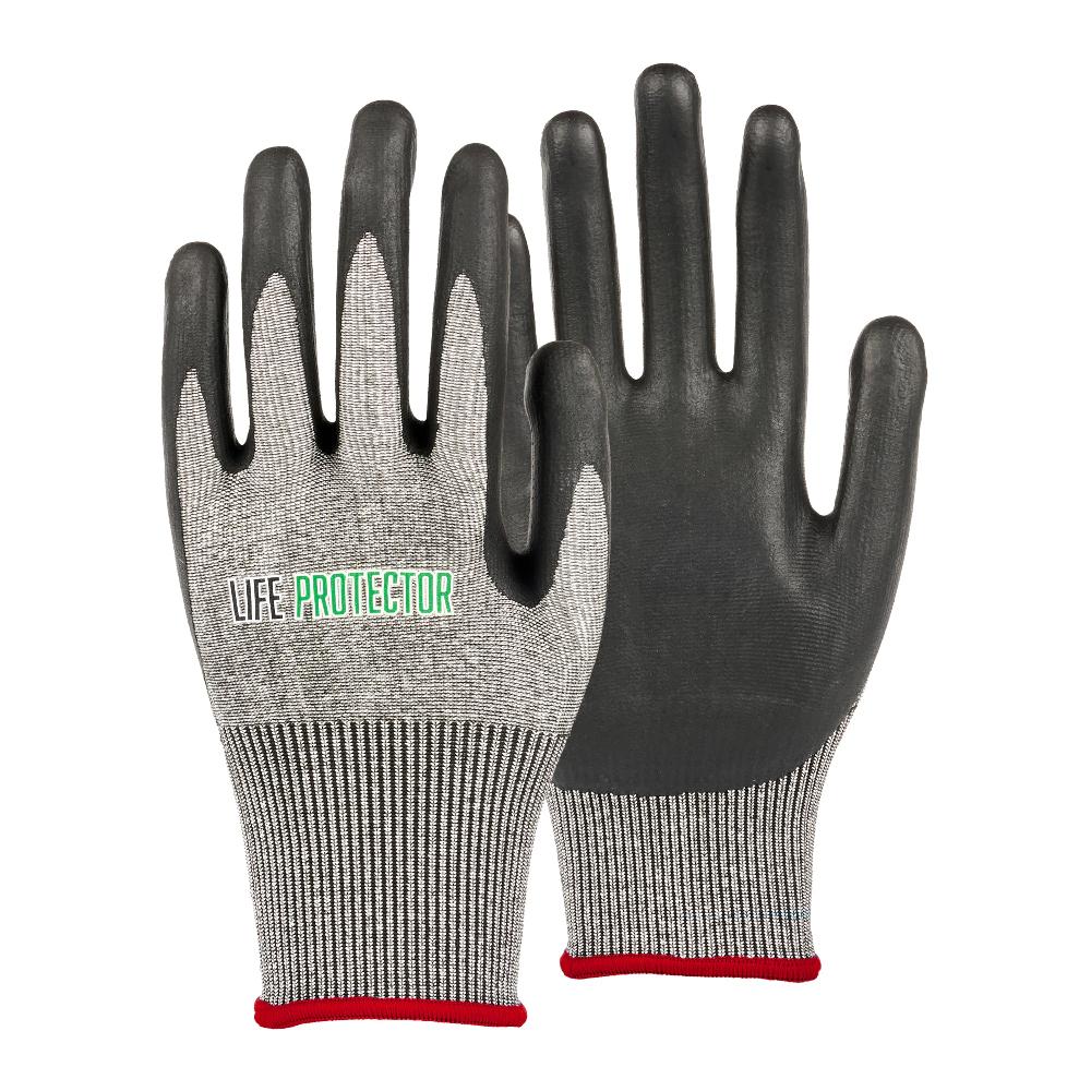 restaurantware Life Protector Gray HPPE Polyester / Spandex Small Work Gloves - Ultra-Thin Foam Nitrile Palm Coating Cut-Resistant - Pair - 10 count box