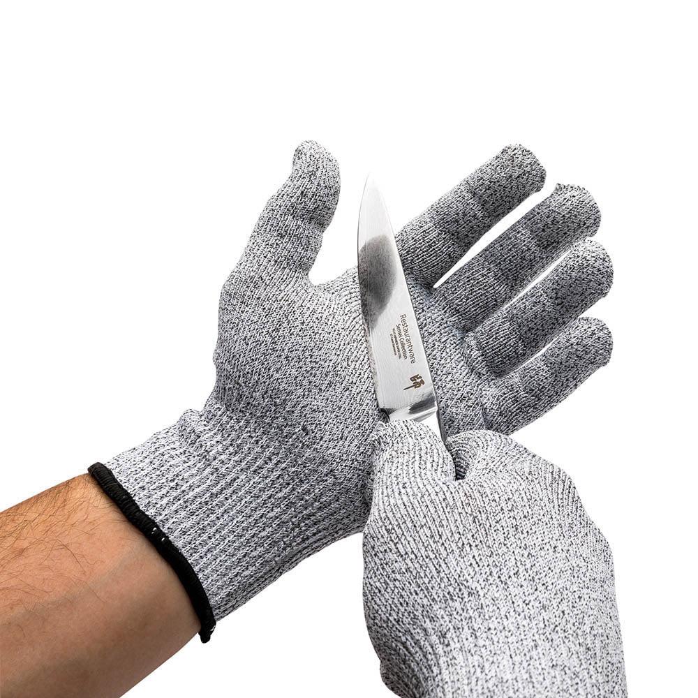 restaurantware Life Protector Gray Large Cut-Resistant Gloves - Level 5 Food Safe - 9" x 5" - Pair - 1 count box