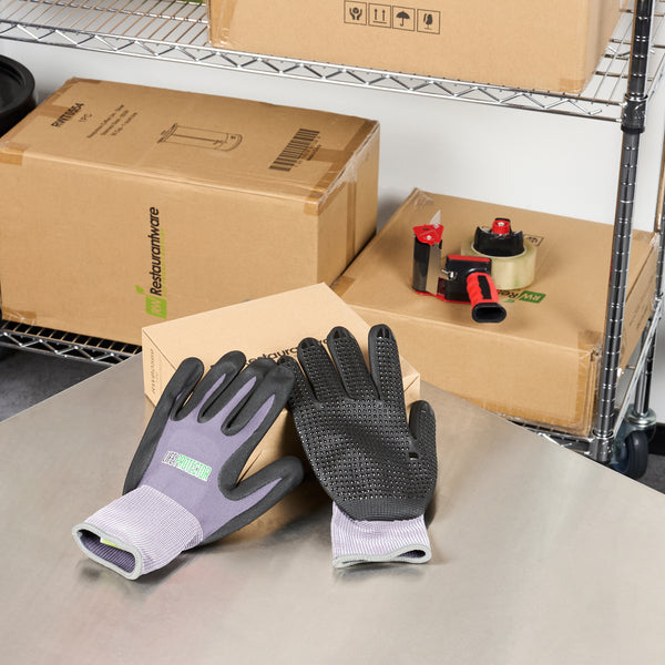Restaurantware Life Protector Gray Nylon / Spandex Extra Large Work Gloves - With Ultra-Thin Foam Nitrile Palm Coating And Dots - Pair - 10 Count Box