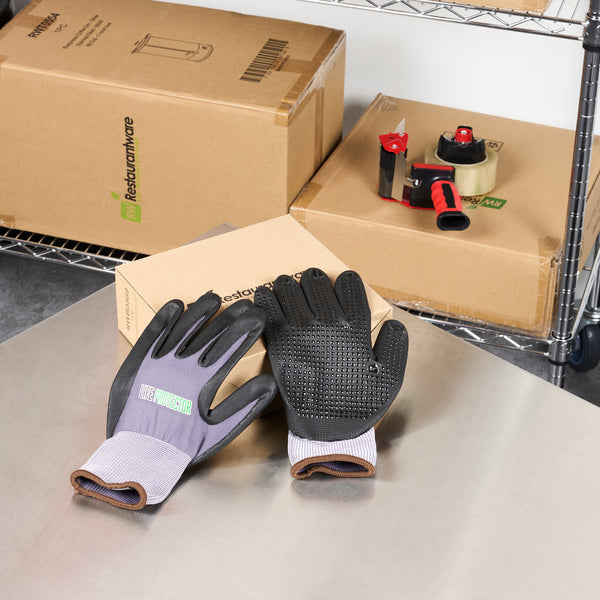 Restaurantware Life Protector Gray Nylon / Spandex Large Work Gloves - With Ultra-Thin Foam Nitrile Palm Coating And Dots - Pair - 10 Count Box