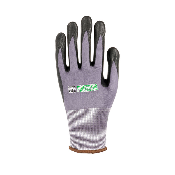 Restaurantware Life Protector Gray Nylon / Spandex Large Work Gloves - With Ultra-Thin Foam Nitrile Palm Coating And Dots - Pair - 10 Count Box