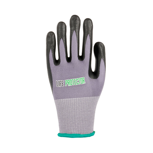 Restaurantware Life Protector Gray Nylon / Spandex Medium Work Gloves - With Ultra-Thin Foam Nitrile Palm Coating And Dots - Pair - 10 Count Box
