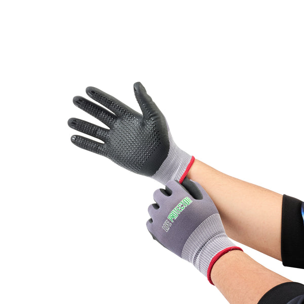Restaurantware Life Protector Gray Nylon / Spandex Small Work Gloves - With Ultra-Thin Foam Nitrile Palm Coating And Dots - Pair - 10 Count Box