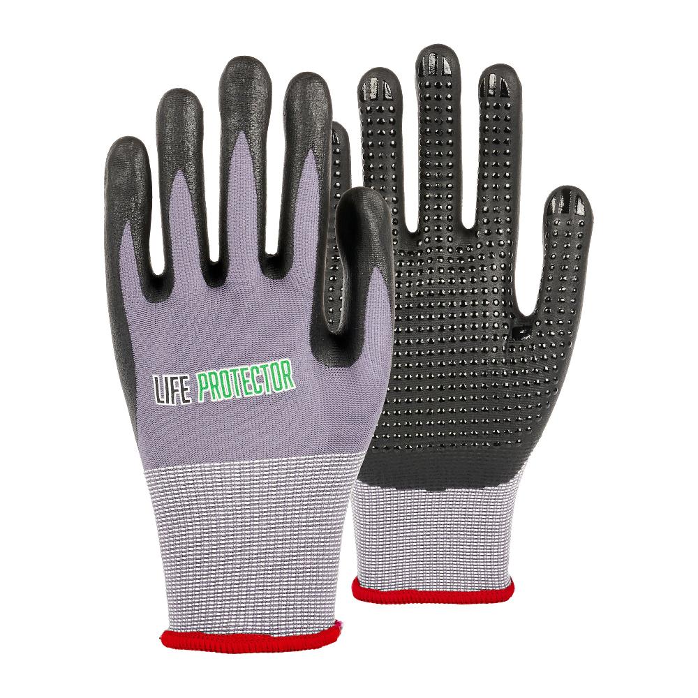 restaurantware Life Protector Gray Nylon / Spandex Small Work Gloves - with Ultra-Thin Foam Nitrile Palm Coating and Dots - Pair - 10 count box