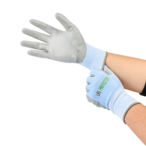 Restaurantware Life Protector Light Blue Diamond Blend Extra Large Work Gloves - With Foam Polyurethane Palm Coating Cut-Resistant - Pair - 10 Count Box
