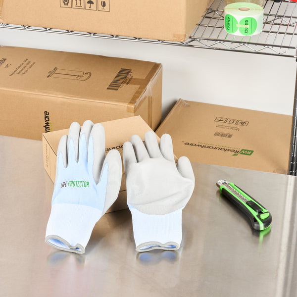 Restaurantware Life Protector Light Blue Diamond Blend Extra Large Work Gloves - With Foam Polyurethane Palm Coating Cut-Resistant - Pair - 10 Count Box