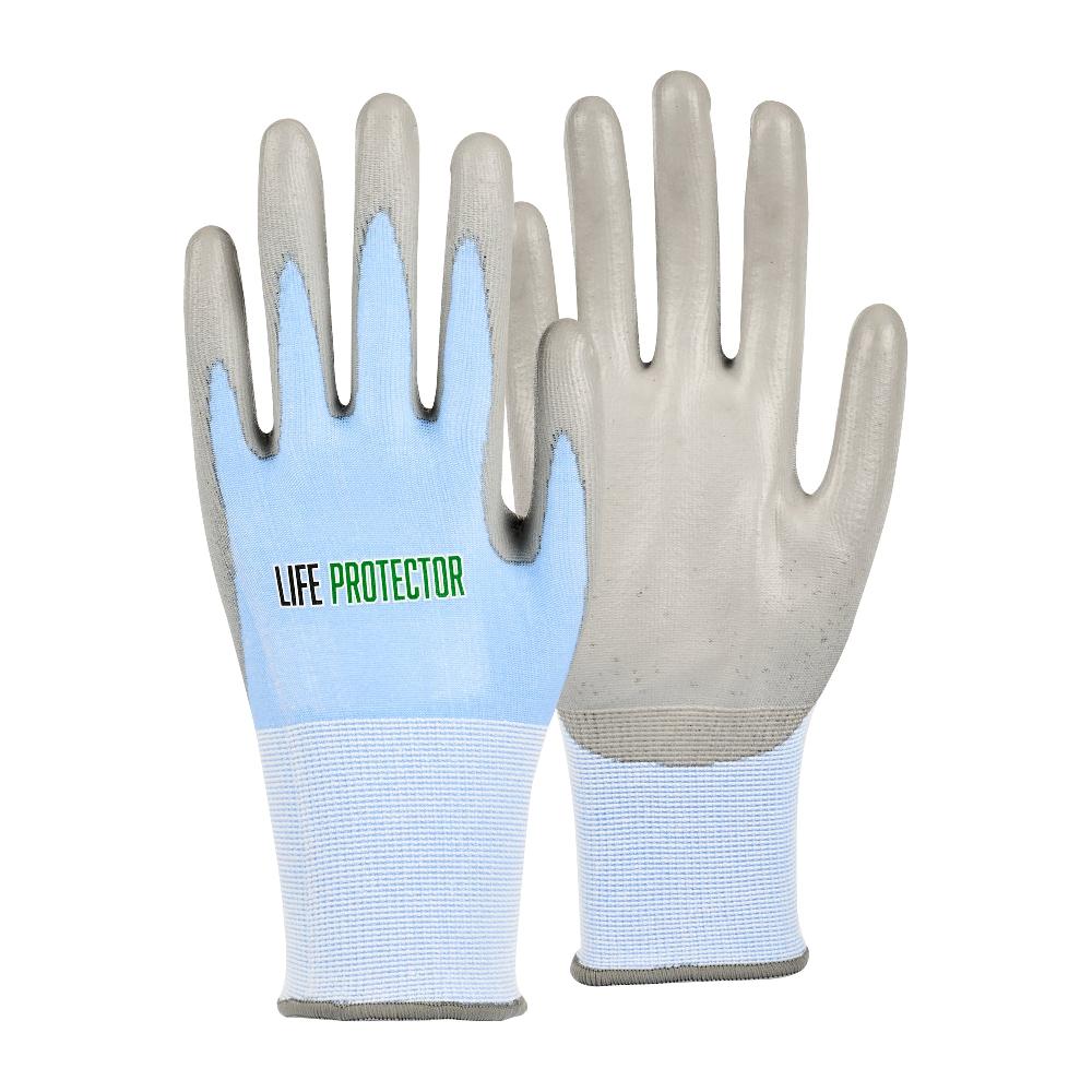 restaurantware Life Protector Light Blue Diamond Blend Extra Large Work Gloves - with Foam Polyurethane Palm Coating Cut-Resistant - Pair - 10 count box