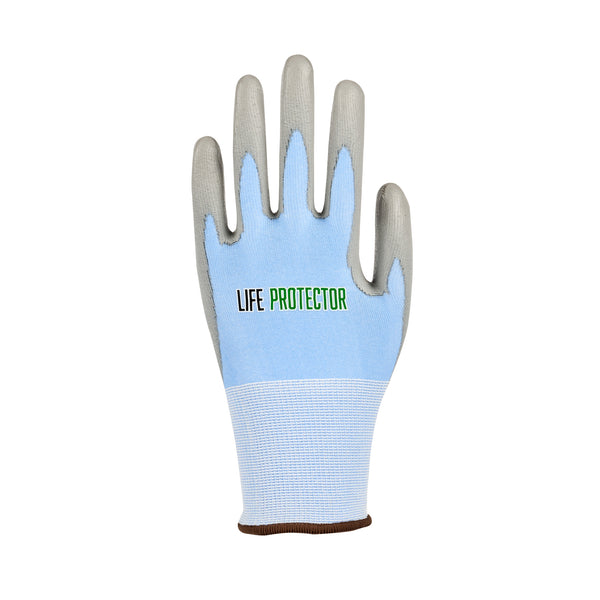 Restaurantware Life Protector Light Blue Diamond Blend Large Work Gloves - With Foam Polyurethane Palm Coating Cut-Resistant - Pair - 10 Count Box