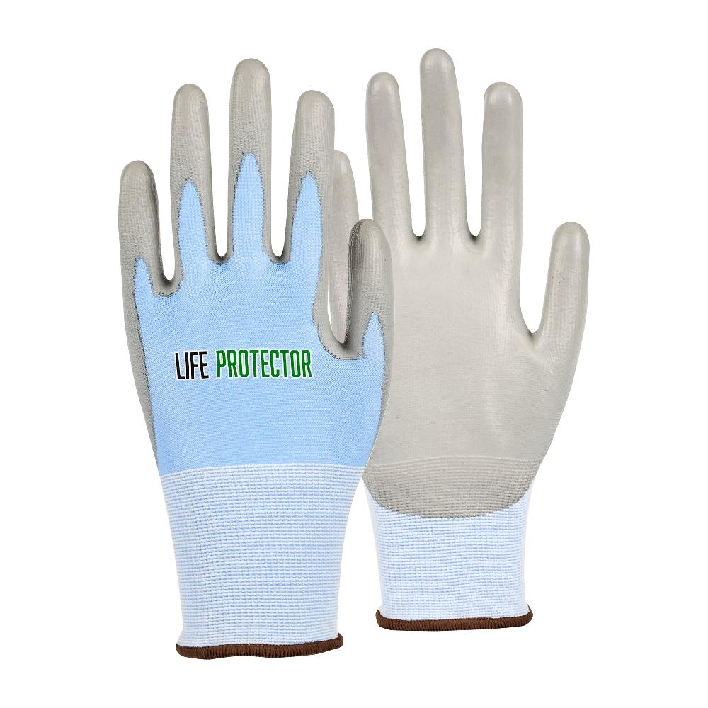 restaurantware Life Protector Light Blue Diamond Blend Large Work Gloves - with Foam Polyurethane Palm Coating Cut-Resistant - Pair - 10 count box