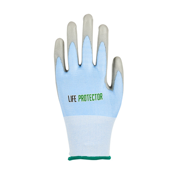Restaurantware Life Protector Light Blue Diamond Blend Medium Work Gloves - With Foam Polyurethane Palm Coating Cut-Resistant - Pair - 10 Count Box