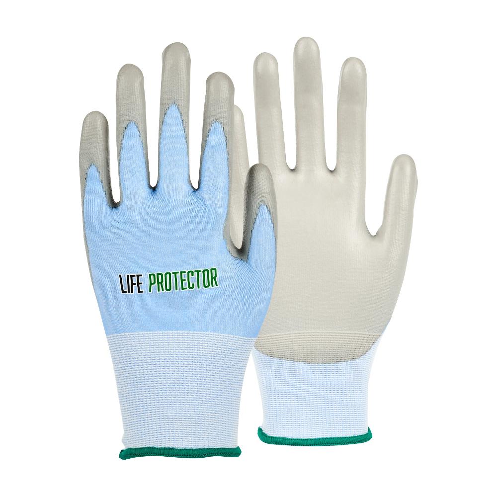 restaurantware Life Protector Light Blue Diamond Blend Medium Work Gloves - with Foam Polyurethane Palm Coating Cut-Resistant - Pair - 10 count box