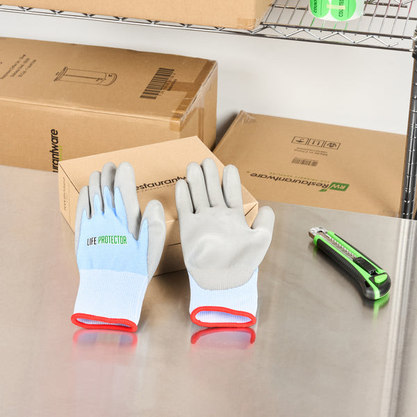 Restaurantware Life Protector Light Blue Diamond Blend Small Work Gloves - With Foam Polyurethane Palm Coating Cut-Resistant - Pair - 10 Count Box
