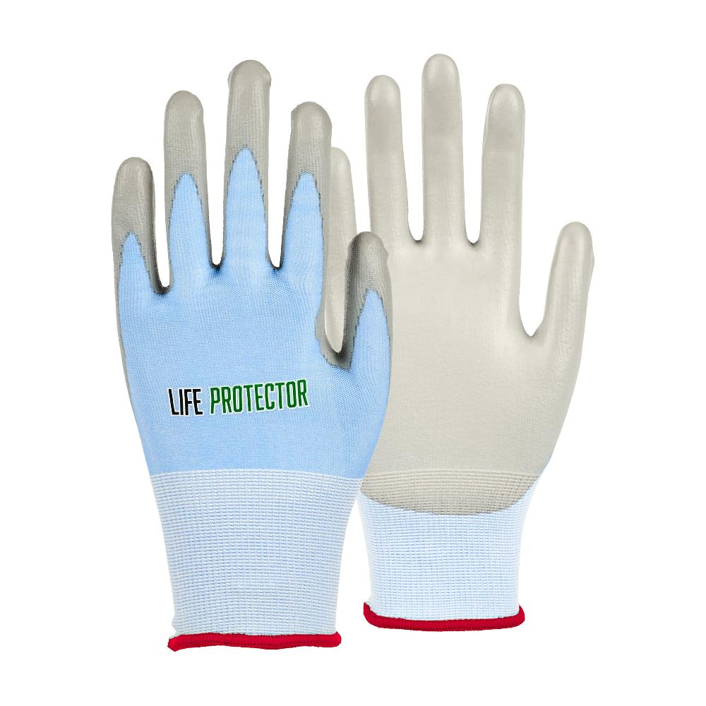 restaurantware Life Protector Light Blue Diamond Blend Small Work Gloves - with Foam Polyurethane Palm Coating Cut-Resistant - Pair - 10 count box