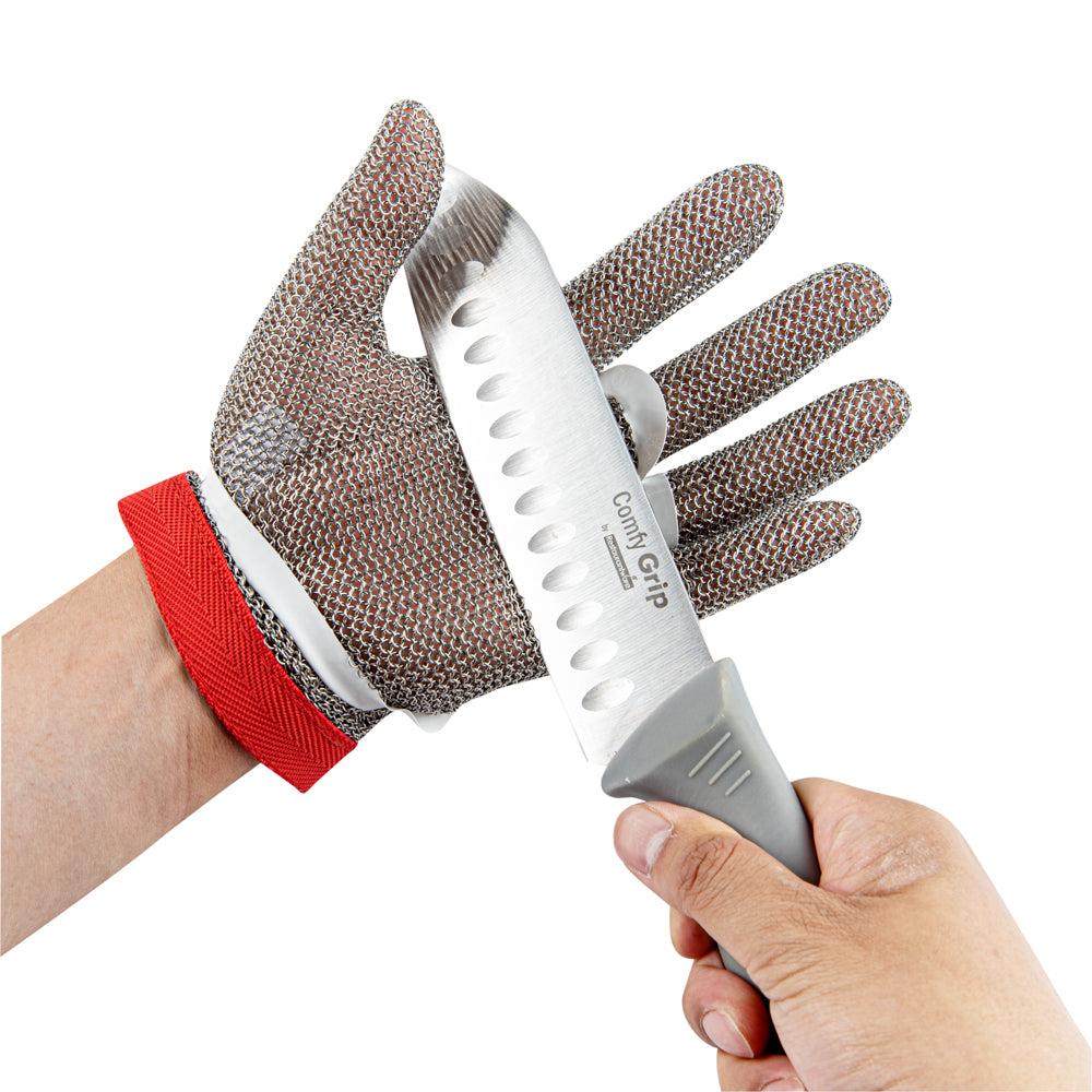 restaurantware Life Protector Stainless Steel Mesh Medium Cut-Resistant Glove - Level 9 Food Safe - 9 3/4" x 4 3/4" - 1 count box