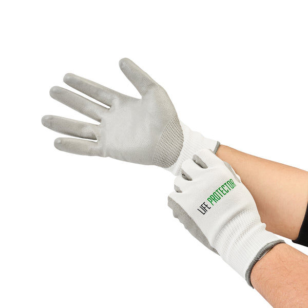 Restaurantware Life Protector White HPPE Polyester / Spandex Extra Large Work Gloves - With Polyurethane Palm Coating Cut-Resistant - Pair - 10 Count Box
