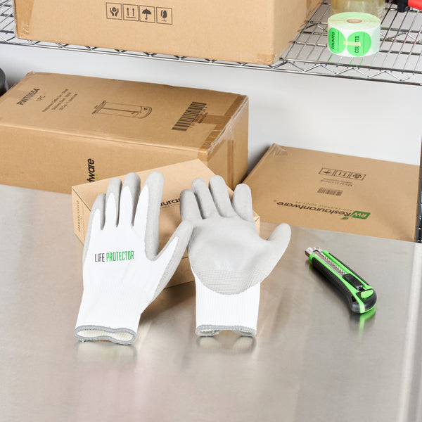 Restaurantware Life Protector White HPPE Polyester / Spandex Extra Large Work Gloves - With Polyurethane Palm Coating Cut-Resistant - Pair - 10 Count Box