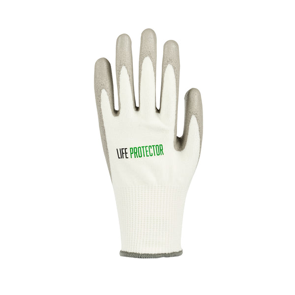 Restaurantware Life Protector White HPPE Polyester / Spandex Extra Large Work Gloves - With Polyurethane Palm Coating Cut-Resistant - Pair - 10 Count Box