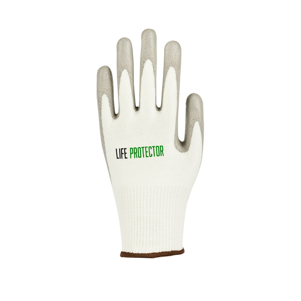 Restaurantware Life Protector White HPPE Polyester / Spandex Large Work Gloves - With Polyurethane Palm Coating Cut-Resistant - Pair - 10 Count Box