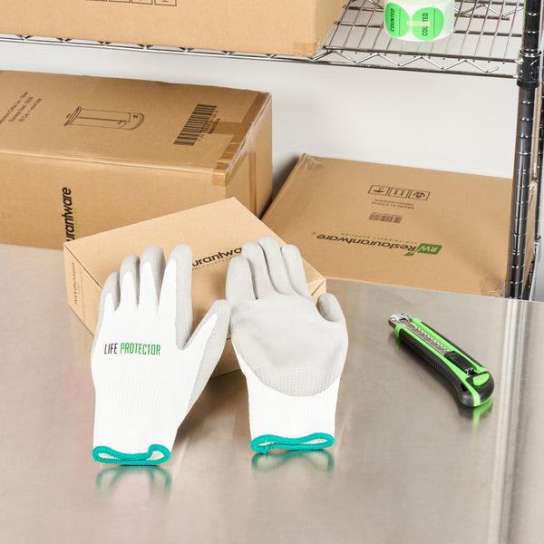 Restaurantware Life Protector White HPPE Polyester / Spandex Medium Work Gloves - With Polyurethane Palm Coating Cut-Resistant - Pair - 10 Count Box