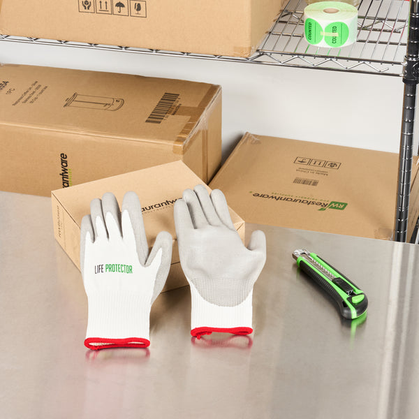 Restaurantware Life Protector White HPPE Polyester / Spandex Small Work Gloves - With Polyurethane Palm Coating Cut-Resistant - Pair - 10 Count Box