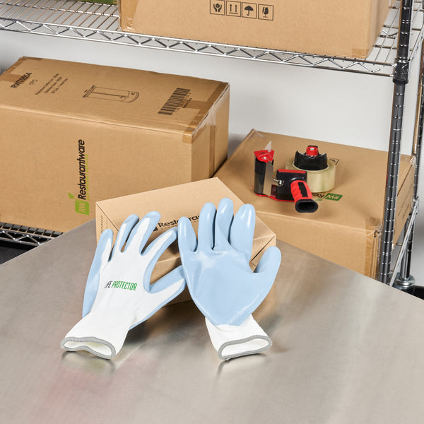 Restaurantware Life Protector White Nylon Extra Large Work Gloves - With Flat Nitrile Palm Coating - Pair - 10 Count Box