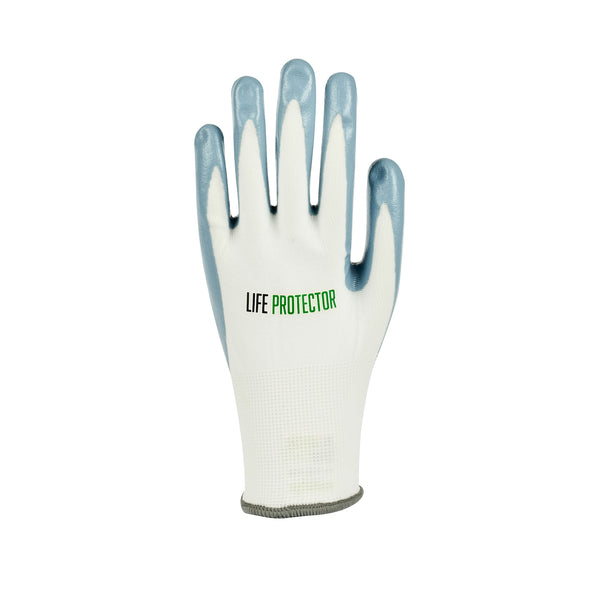 Restaurantware Life Protector White Nylon Extra Large Work Gloves - With Flat Nitrile Palm Coating - Pair - 10 Count Box
