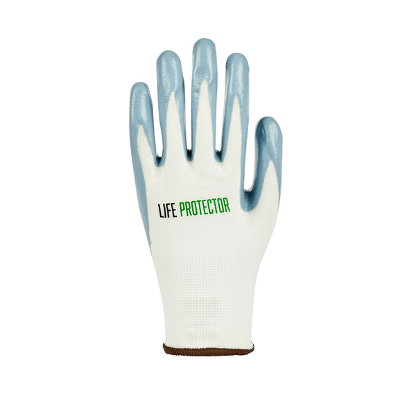 Restaurantware Life Protector White Nylon Large Work Gloves - With Flat Nitrile Palm Coating - Pair - 10 Count Box