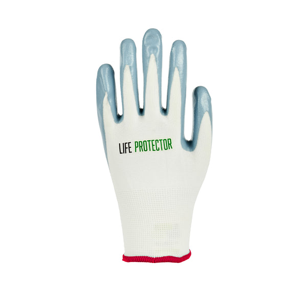 Restaurantware Life Protector White Nylon Small Work Gloves - With Flat Nitrile Palm Coating - Pair - 10 Count Box