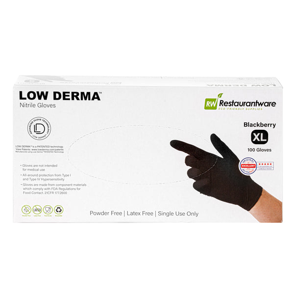 Restaurantware Low Derma Blackberry Extra Large Nitrile Gloves - Hypoallergenic Non-Sterile Powder-Free - 1000 Count Box