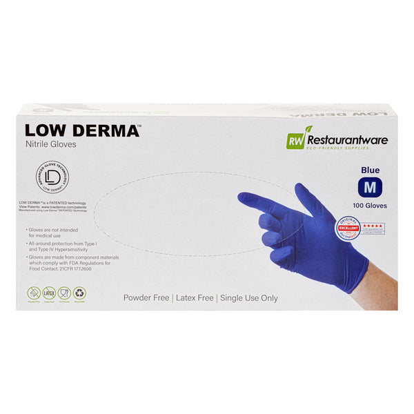 Restaurantware Low Derma Blue Medium Nitrile Gloves - Hypoallergenic Non-Sterile Powder-Free - 1000 Count Box