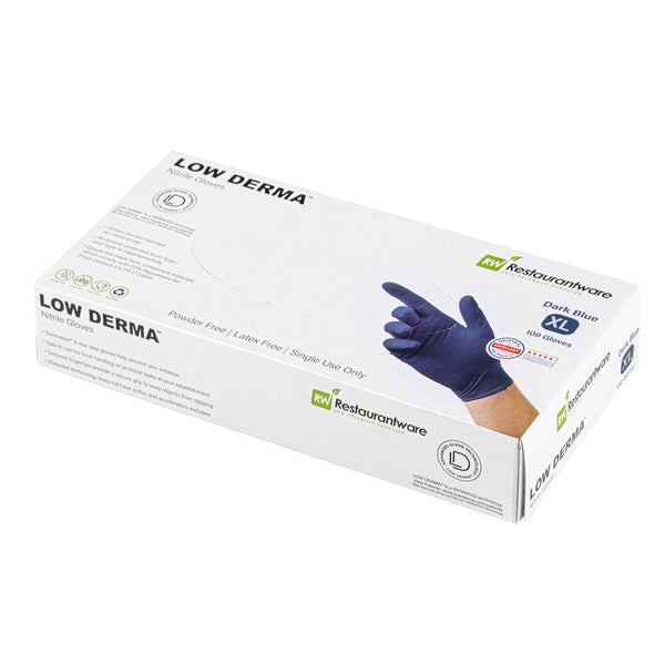 Restaurantware Low Derma Dark Blue Extra Large Nitrile Gloves - Hypoallergenic Non-Sterile Powder-Free - 1000 Count Box