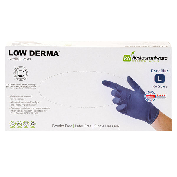 Restaurantware Low Derma Dark Blue Large Nitrile Gloves - Hypoallergenic Non-Sterile Powder-Free - 1000 Count Box