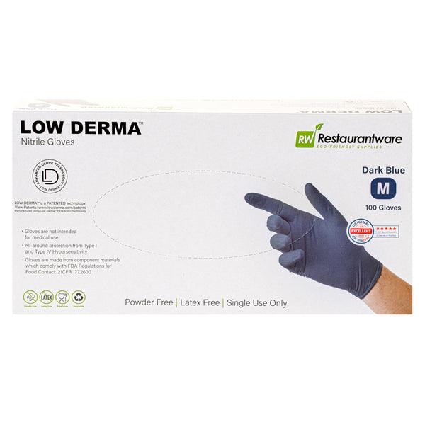 Restaurantware Low Derma Dark Blue Medium Nitrile Gloves - Hypoallergenic Non-Sterile Powder-Free - 1000 Count Box