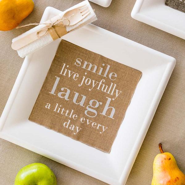 Restaurantware Luxenap Brown Paper Luncheon Napkin - Live Joyfully - 13" X 13" - 500 Count Box