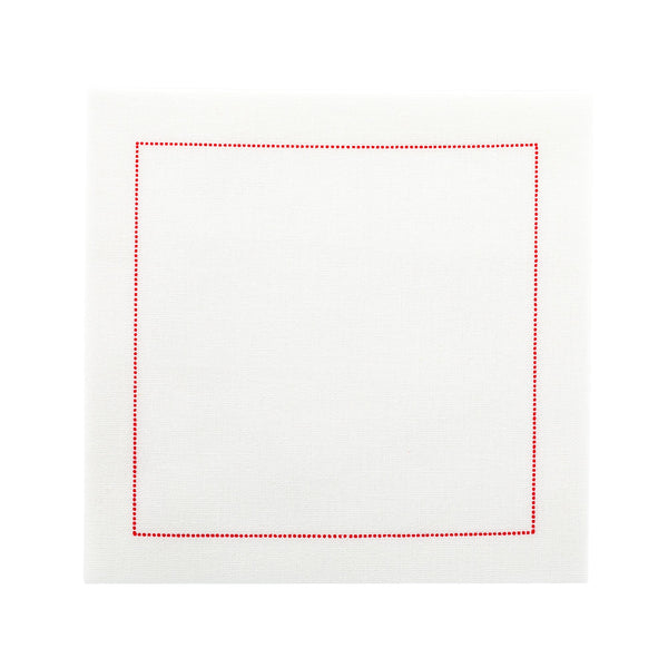 Restaurantware Luxenap Ecru Cotton Cocktail Napkin - Red Stitch Organic Disposable - 4 1/2" X 4 1/2" - 500 Count Box