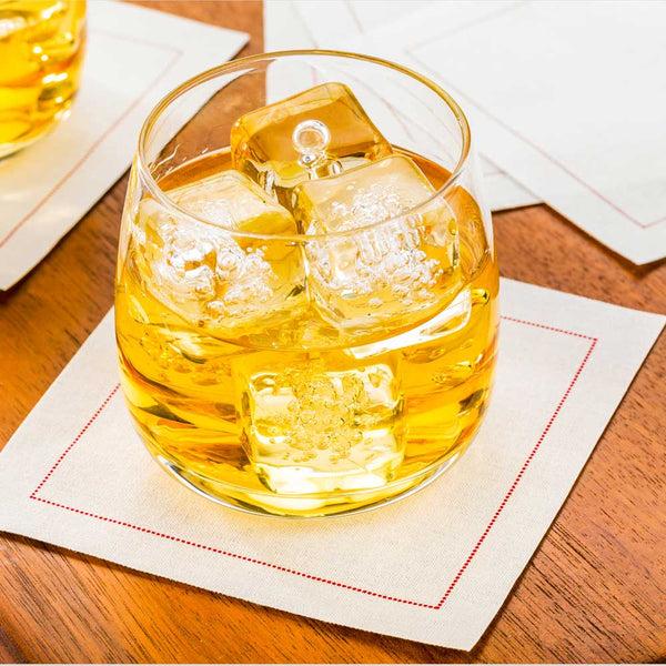 Restaurantware Luxenap Ecru Cotton Cocktail Napkin - Red Stitch Organic Disposable - 4 1/2" X 4 1/2" - 500 Count Box