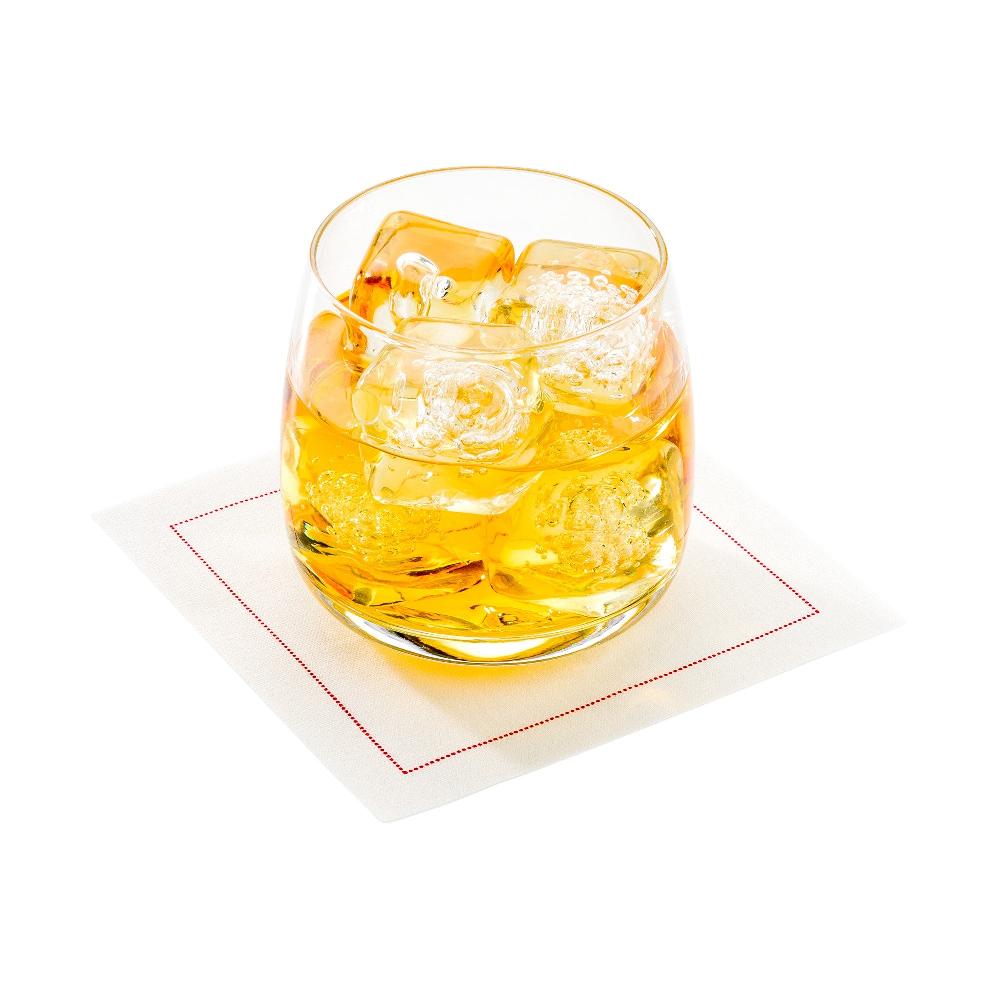 restaurantware Luxenap Ecru Cotton Cocktail Napkin - Red Stitch Organic Disposable - 4 1/2" x 4 1/2" - 500 count box