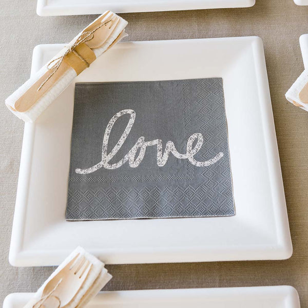 Restaurantware Luxenap Gray Paper Luncheon Napkin - Love Script - 13" X 13" - 500 Count Box