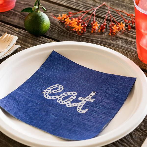 Restaurantware Luxenap Navy Paper Luncheon Napkin - Eat Rope Script - 13" X 13" - 500 Count Box