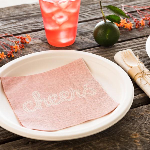 Restaurantware Luxenap Pink Paper Luncheon Napkin - Cheers Rope Script - 13" X 13" - 500 Count Box