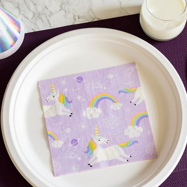 Restaurantware Luxenap Purple Paper Luncheon Napkin - Magical Unicorn - 13" X 13" - 500 Count Box