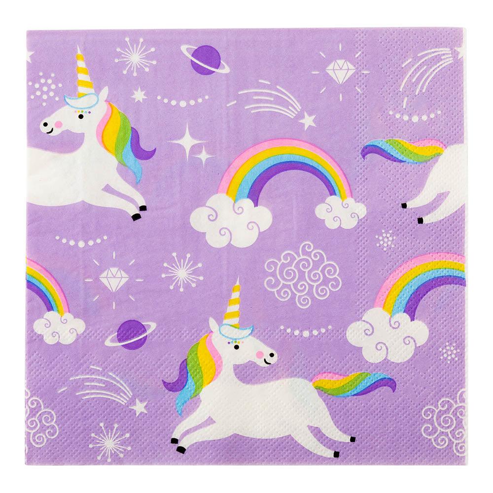 restaurantware Luxenap Purple Paper Luncheon Napkin - Magical Unicorn - 13" x 13" - 500 count box