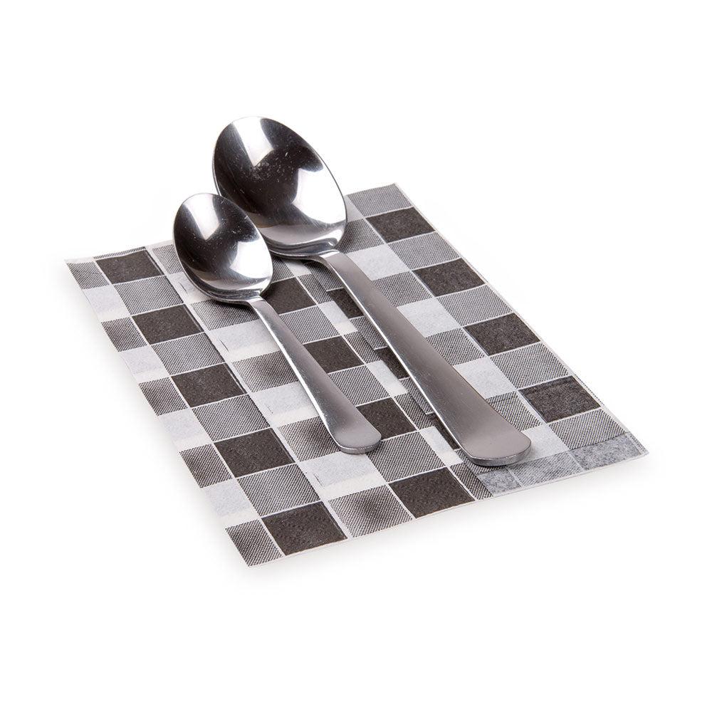 restaurantware Luxenap Rectangle Black Paper Napkin - Picnic Print 1-Ply - 7" x 13 1/2" - 7000 count box