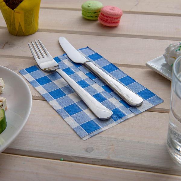 Restaurantware Luxenap Rectangle Blue Paper Napkin - Picnic Print 1-Ply - 7" X 13 1/2" - 7000 Count Box