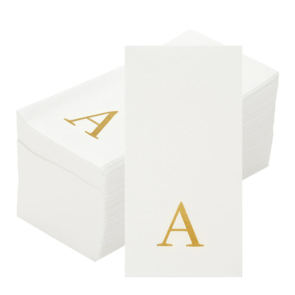 Restaurantware Luxenap Rectangle Gold Letter A White Paper Linen-Feel Guest Towel / Napkin - Air Laid Sans Serif Font - 15 3/4" X 8" - 2000 Count Box