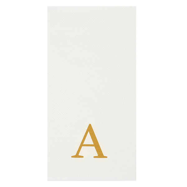 Restaurantware Luxenap Rectangle Gold Letter A White Paper Linen-Feel Guest Towel / Napkin - Air Laid Sans Serif Font - 15 3/4" X 8" - 2000 Count Box
