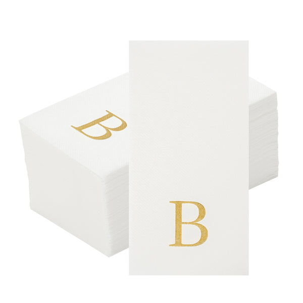 Restaurantware Luxenap Rectangle Gold Letter B White Paper Linen-Feel Guest Towel / Napkin - Air Laid Sans Serif Font - 15 3/4" X 8" - 2000 Count Box